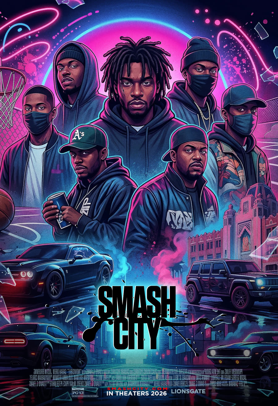 Smash City key art — neon crew